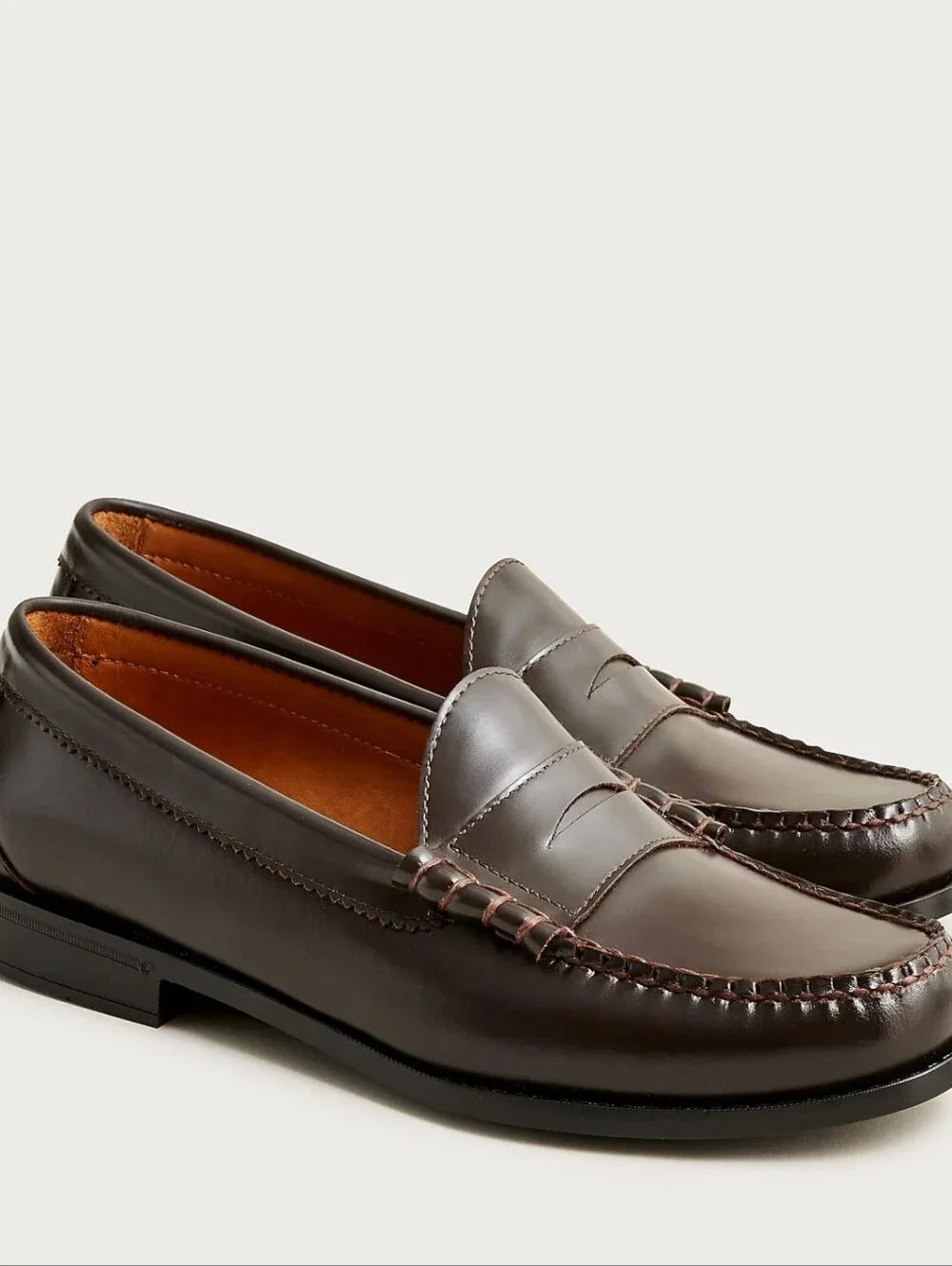 J. Crew Camden Classic Leather Penny Loafers in Dark Brown With Rubber Soles